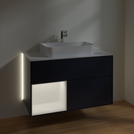 Тумба под раковину Villeroy & Boch Finion 100х50,1 см с подсветкой МДФ темно-синий матовый лак/стекло белое матовое G361MTHG