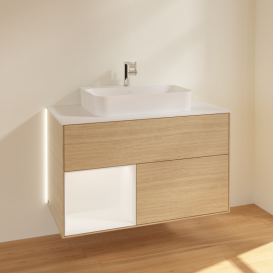 Тумба под раковину Villeroy & Boch Finion 100х50,1 см с подсветкой МДФ шпон дуба/стекло белое матовое G361MTPC