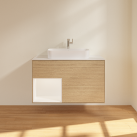 Тумба под раковину Villeroy & Boch Finion 100х50,1 см с подсветкой МДФ шпон дуба/стекло белое матовое G361MTPC