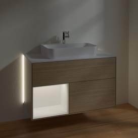 Тумба под раковину Villeroy & Boch Finion 100х50,1 см с подсветкой МДФ шпон дуба/стекло белое матовое G361MTPC