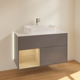 Тумба под раковину Villeroy & Boch Finion 100х50,1 см с подсветкой МДФ антрацит матовый лак/стекло белое матовое G361PCGK