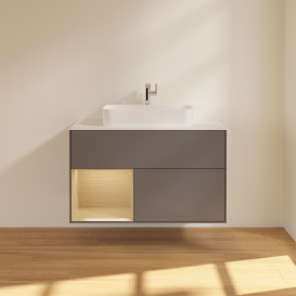 Тумба под раковину Villeroy & Boch Finion 100х50,1 см с подсветкой МДФ антрацит матовый лак/стекло белое матовое G361PCGK