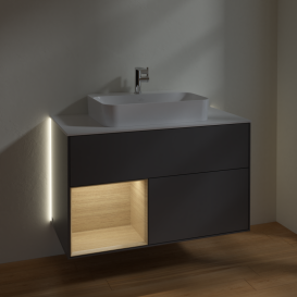 Тумба под раковину Villeroy & Boch Finion 100х50,1 см с подсветкой МДФ антрацит матовый лак/стекло белое матовое G361PCGK