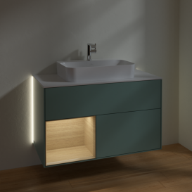 Тумба под раковину Villeroy & Boch Finion 100х50,1 см с подсветкой МДФ оливковый матовый лак/стекло белое матовое G361PCGM