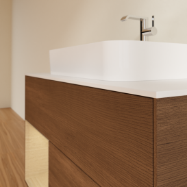 Тумба под раковину Villeroy & Boch Finion 100х50,1 см с подсветкой МДФ шпон грецкого ореха/стекло белое матовое G361PCGN