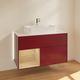 Тумба под раковину Villeroy & Boch Finion 100х50,1 см с подсветкой МДФ пион матовый лак/стекло белое матовое G361PCHB