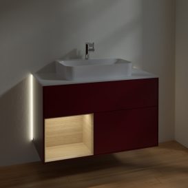 Тумба под раковину Villeroy & Boch Finion 100х50,1 см с подсветкой МДФ пион матовый лак/стекло белое матовое G361PCHB