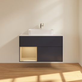 Тумба под раковину Villeroy & Boch Finion 100х50,1 см с подсветкой МДФ темно-синий матовый лак/стекло белое матовое G361PCHG