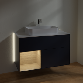 Тумба под раковину Villeroy & Boch Finion 100х50,1 см с подсветкой МДФ темно-синий матовый лак/стекло белое матовое G361PCHG