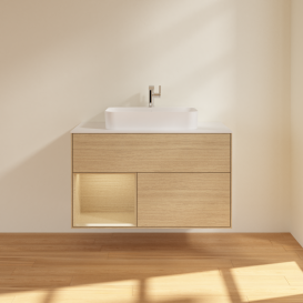 Тумба під раковину Villeroy & Boch Finion 100х50,1 см із підсвічуванням МДФ шпон дуба/скло біле матове G361PCPC