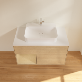 Тумба під раковину Villeroy & Boch Finion 100х50,1 см із підсвічуванням МДФ шпон дуба/скло біле матове G361PCPC