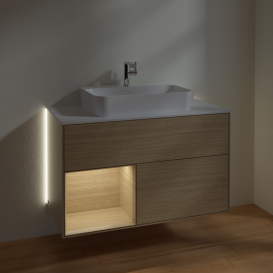 Тумба під раковину Villeroy & Boch Finion 100х50,1 см із підсвічуванням МДФ шпон дуба/скло біле матове G361PCPC