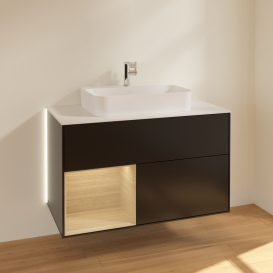 Тумба под раковину Villeroy & Boch Finion 100х50,1 см с подсветкой МДФ черный матовый лак/стекло белое матовое G361PCPD