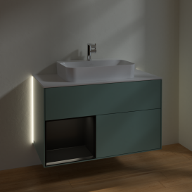 Тумба під раковину Villeroy & Boch Finion 100х50,1 см із підсвічуванням МДФ оливковий матовий лак/скло біле матове G361PDGM