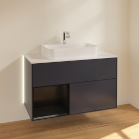 Тумба під раковину Villeroy & Boch Finion 100х50,1 см із підсвічуванням МДФ темно-синій матовий лак/скло біле матове G361PDHG