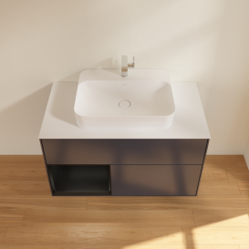 Тумба під раковину Villeroy & Boch Finion 100х50,1 см із підсвічуванням МДФ темно-синій матовий лак/скло біле матове G361PDHG