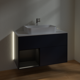 Тумба під раковину Villeroy & Boch Finion 100х50,1 см із підсвічуванням МДФ темно-синій матовий лак/скло біле матове G361PDHG