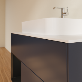 Тумба під раковину Villeroy & Boch Finion 100х50,1 см із підсвічуванням МДФ темно-синій матовий лак/скло біле матове G361PDHG