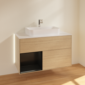 Тумба под раковину Villeroy & Boch Finion 100х50,1 см с подсветкой МДФ шпон дуба/стекло белое матовое G361PDPC