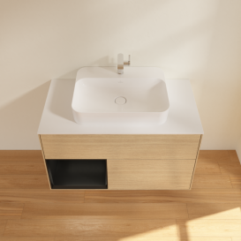 Тумба под раковину Villeroy & Boch Finion 100х50,1 см с подсветкой МДФ шпон дуба/стекло белое матовое G361PDPC