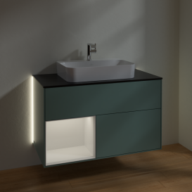 Тумба под раковину Villeroy & Boch Finion 100х50,1 см с подсветкой МДФ оливковый матовый лак/стекло черное матовое G362GFGM