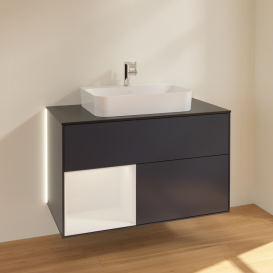 Тумба под раковину Villeroy & Boch Finion 100х50,1 см с подсветкой МДФ темно-синий матовый лак/стекло черное матовое G362GFHG