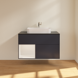 Тумба под раковину Villeroy & Boch Finion 100х50,1 см с подсветкой МДФ темно-синий матовый лак/стекло черное матовое G362GFHG