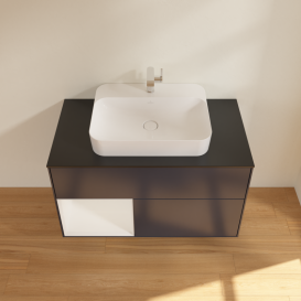 Тумба под раковину Villeroy & Boch Finion 100х50,1 см с подсветкой МДФ темно-синий матовый лак/стекло черное матовое G362GFHG