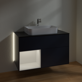 Тумба под раковину Villeroy & Boch Finion 100х50,1 см с подсветкой МДФ темно-синий матовый лак/стекло черное матовое G362GFHG