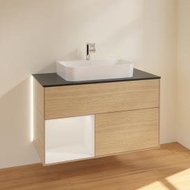 Тумба под раковину Villeroy & Boch Finion 100х50,1 см с подсветкой МДФ шпон дуба/стекло черное матовое G362GFPC