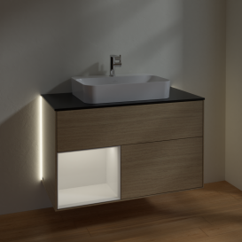 Тумба под раковину Villeroy & Boch Finion 100х50,1 см с подсветкой МДФ шпон дуба/стекло черное матовое G362GFPC