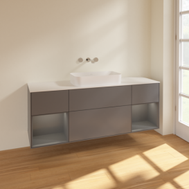 Тумба под раковину Villeroy & Boch Finion 160х50,1 см с подсветкой МДФ антрацит матовый лак/стекло белое матовое F741GKGK