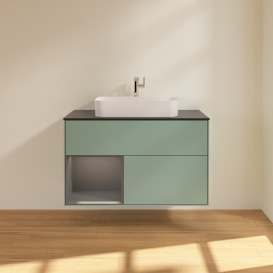 Тумба под раковину Villeroy & Boch Finion 100х50,1 см с подсветкой МДФ оливковый матовый лак/стекло черное матовое G362GKGM