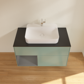 Тумба под раковину Villeroy & Boch Finion 100х50,1 см с подсветкой МДФ оливковый матовый лак/стекло черное матовое G362GKGM