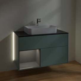 Тумба под раковину Villeroy & Boch Finion 100х50,1 см с подсветкой МДФ оливковый матовый лак/стекло черное матовое G362GKGM