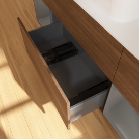 Тумба под раковину Villeroy & Boch Finion 160х50,1 см с подсветкой МДФ шпон грецкого ореха/стекло белое матовое F741GKGN