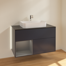 Тумба под раковину Villeroy & Boch Finion 100х50,1 см с подсветкой МДФ темно-синий матовый лак/стекло черное матовое G362GKHG
