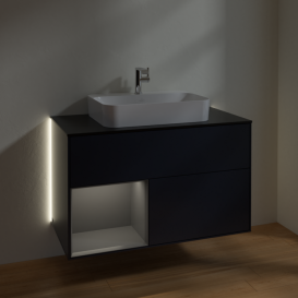 Тумба под раковину Villeroy & Boch Finion 100х50,1 см с подсветкой МДФ темно-синий матовый лак/стекло черное матовое G362GKHG