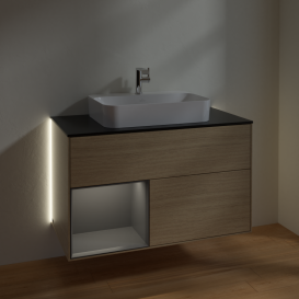 Тумба под раковину Villeroy & Boch Finion 100х50,1 см с подсветкой МДФ шпон дуба/стекло черное матовое G362GKPC