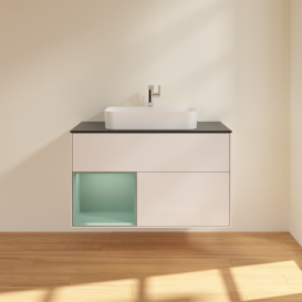 Тумба под раковину Villeroy & Boch Finion 100х50,1 см с подсветкой МДФ глянцевый белый лак/стекло черное матовое G362GMGF