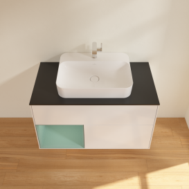 Тумба под раковину Villeroy & Boch Finion 100х50,1 см с подсветкой МДФ глянцевый белый лак/стекло черное матовое G362GMGF