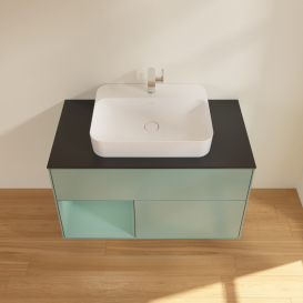 Тумба под раковину Villeroy & Boch Finion 100х50,1 см с подсветкой МДФ оливковый матовый лак/стекло черное матовое G362GMGM