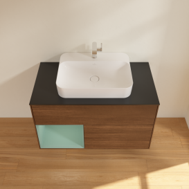 Тумба под раковину Villeroy & Boch Finion 100х50,1 см с подсветкой МДФ шпон грецкого ореха/стекло черное матовое G362GMGN