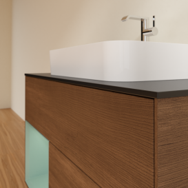 Тумба под раковину Villeroy & Boch Finion 100х50,1 см с подсветкой МДФ шпон грецкого ореха/стекло черное матовое G362GMGN