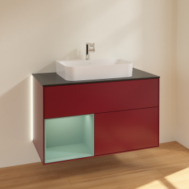 Тумба под раковину Villeroy & Boch Finion 100х50,1 см с подсветкой МДФ пион матовый лак/стекло черное матовое G362GMHB