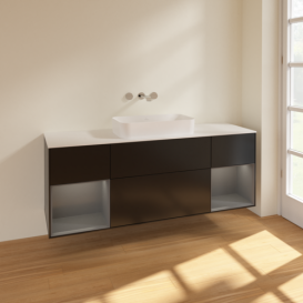 Тумба под раковину Villeroy & Boch Finion 160х50,1 см с подсветкой МДФ черный матовый лак/стекло белое матовое F741GKPD