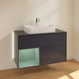 Тумба под раковину Villeroy & Boch Finion 100х50,1 см с подсветкой МДФ темно-синий матовый лак/стекло черное матовое G362GMHG