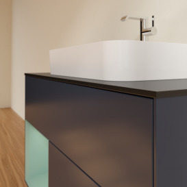 Тумба под раковину Villeroy & Boch Finion 100х50,1 см с подсветкой МДФ темно-синий матовый лак/стекло черное матовое G362GMHG