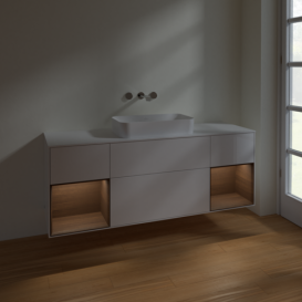 Тумба под раковину Villeroy & Boch Finion 160х50,1 см с подсветкой МДФ глянцевый белый лак/стекло белое матовое F741GNGF