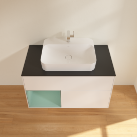 Тумба под раковину Villeroy & Boch Finion 100х50,1 см с подсветкой МДФ белый матовый лак/стекло черное матовое G362GMMT